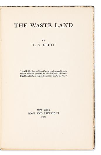 Eliot, T.S. (1888-1965) The Waste Land, First Edition in Book Form.